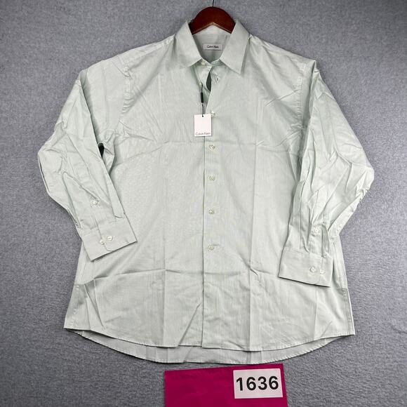 Calvin Klein Other - Calvin Klein Shirt Green White Striped Button Up Long Sleeve Mens 16.5 New NWT